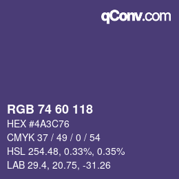 カラーコード: RGB 74 60 118 | qconv.com