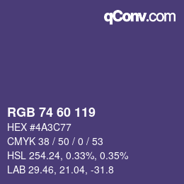 颜色代码: RGB 74 60 119 | qconv.com