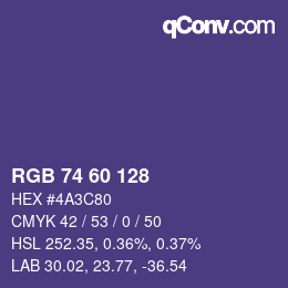 颜色代码: RGB 74 60 128 | qconv.com