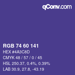 Color code: RGB 74 60 141 | qconv.com