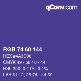 颜色代码: RGB 74 60 144 | qconv.com