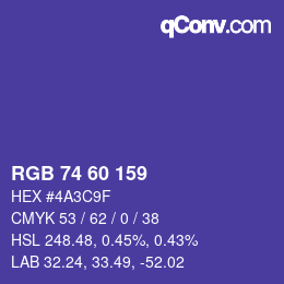 颜色代码: RGB 74 60 159 | qconv.com