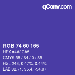 颜色代码: RGB 74 60 165 | qconv.com