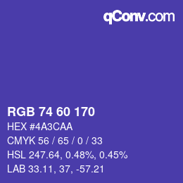 颜色代码: RGB 74 60 170 | qconv.com