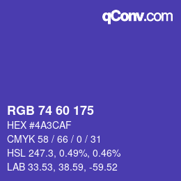 颜色代码: RGB 74 60 175 | qconv.com