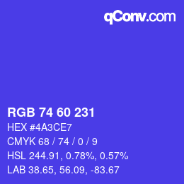 颜色代码: RGB 74 60 231 | qconv.com
