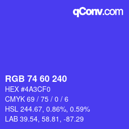 カラーコード: RGB 74 60 240 | qconv.com