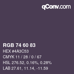 颜色代码: RGB 74 60 83 | qconv.com