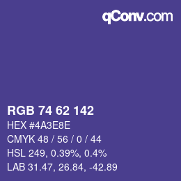 颜色代码: RGB 74 62 142 | qconv.com