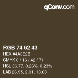 颜色代码: RGB 74 62 43 | qconv.com