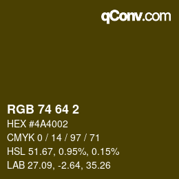 Color code: RGB 74 64 2 | qconv.com