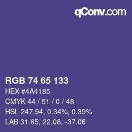 Color code: RGB 74 65 133 | qconv.com