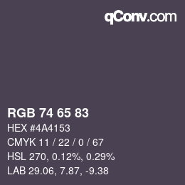 颜色代码: RGB 74 65 83 | qconv.com