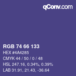 Color code: RGB 74 66 133 | qconv.com