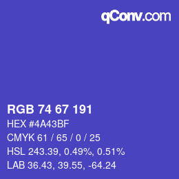 Color code: RGB 74 67 191 | qconv.com