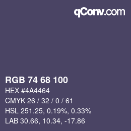 Color code: RGB 74 68 100 | qconv.com