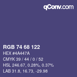 颜色代码: RGB 74 68 122 | qconv.com