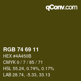 Color code: RGB 74 69 11 | qconv.com