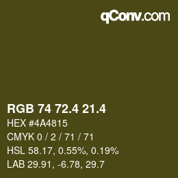 カラーコード: RGB 74 72.4 21.4 | qconv.com