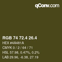 カラーコード: RGB 74 72.4 26.4 | qconv.com
