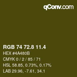カラーコード: RGB 74 72.8 11.4 | qconv.com
