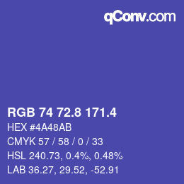 カラーコード: RGB 74 72.8 171.4 | qconv.com