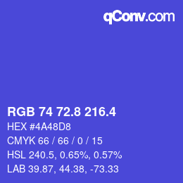 カラーコード: RGB 74 72.8 216.4 | qconv.com