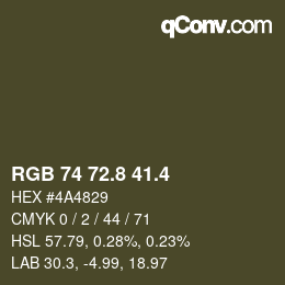 カラーコード: RGB 74 72.8 41.4 | qconv.com