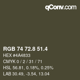 カラーコード: RGB 74 72.8 51.4 | qconv.com