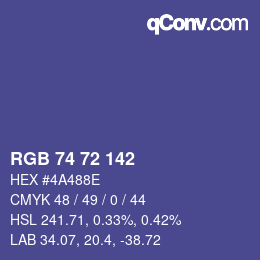 Color code: RGB 74 72 142 | qconv.com
