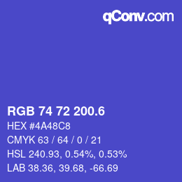 カラーコード: RGB 74 72 200.6 | qconv.com