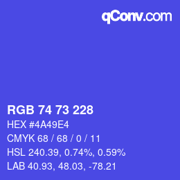 颜色代码: RGB 74 73 228 | qconv.com