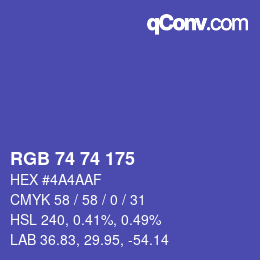 Color code: RGB 74 74 175 | qconv.com