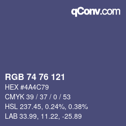 Color code: RGB 74 76 121 | qconv.com