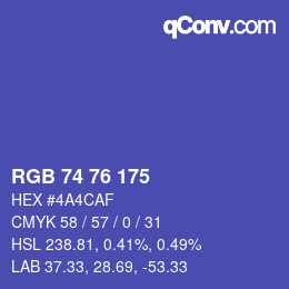 Color code: RGB 74 76 175 | qconv.com