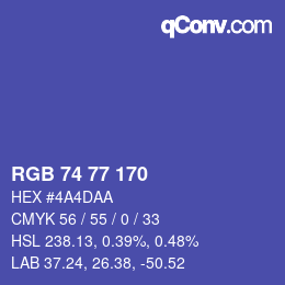 Color code: RGB 74 77 170 | qconv.com