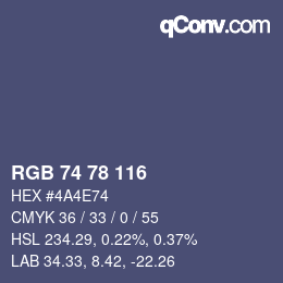 Color code: RGB 74 78 116 | qconv.com