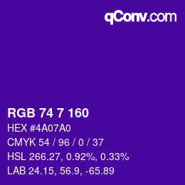 Color code: RGB 74 7 160 | qconv.com