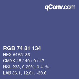 Color code: RGB 74 81 134 | qconv.com