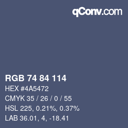 Color code: RGB 74 84 114 | qconv.com