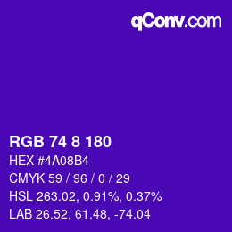 Color code: RGB 74 8 180 | qconv.com