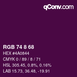 颜色代码: RGB 74 8 68 | qconv.com