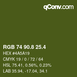 カラーコード: RGB 74 90.8 25.4 | qconv.com