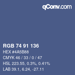 Color code: RGB 74 91 136 | qconv.com