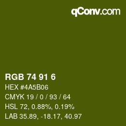 Color code: RGB 74 91 6 | qconv.com