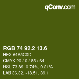 カラーコード: RGB 74 92.2 13.6 | qconv.com