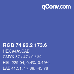 カラーコード: RGB 74 92.2 173.6 | qconv.com