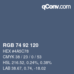 Color code: RGB 74 92 120 | qconv.com