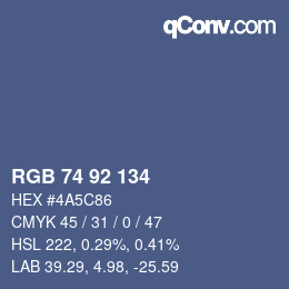 Color code: RGB 74 92 134 | qconv.com
