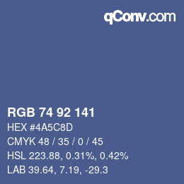 Color code: RGB 74 92 141 | qconv.com